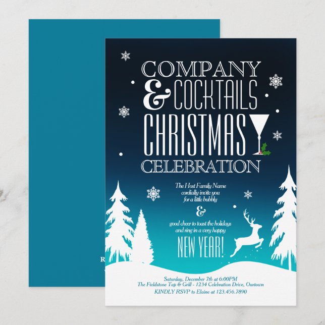 Festive Christmas Cocktail Party Invitation (Front/Back)