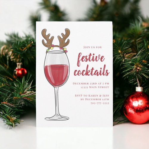 Festive Christmas Cocktails Holiday Party Reindeer Invitation