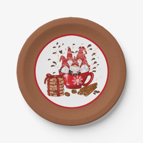 festive Christmas cocoa and cookies gnomes Paper Plates