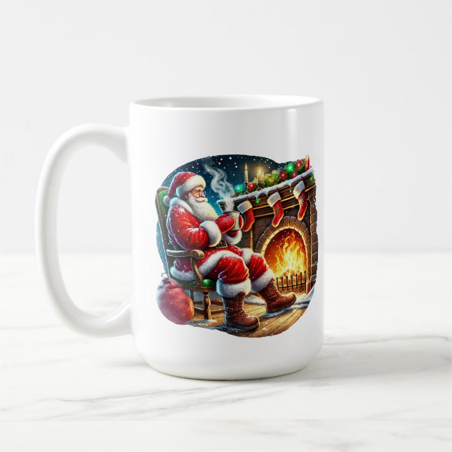Festive Christmas Cocoa Santa add monogram Coffee Mug (Left)