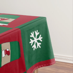 Festive Christmas Coffee Cups Checkered Red Green Tablecloth