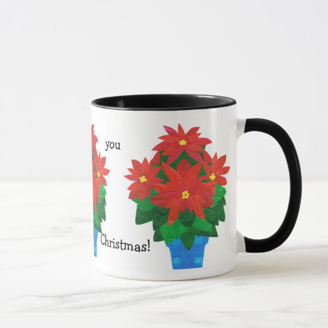 Festive Christmas Coffee Mug, Poinsettias Mug (Right)