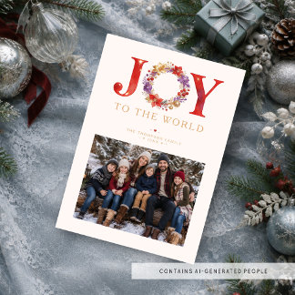 Festive Christmas Colorful Wreath Photo TMF26 Holiday Card