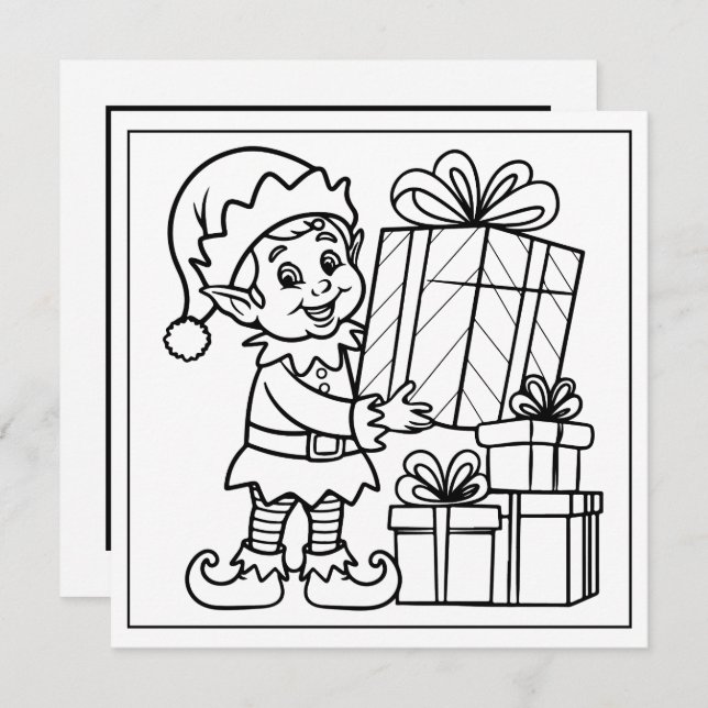 Festive Christmas coloring elf Holiday Card (Front/Back)