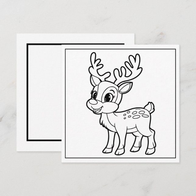 Festive Christmas coloring reindeer Holiday Card (Front/Back)