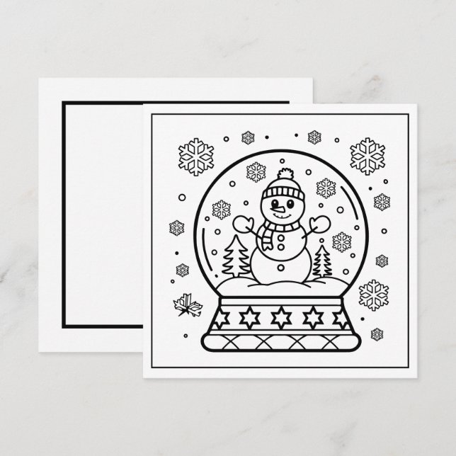 Festive Christmas coloring snowman snow globe Holiday Card (Front/Back)