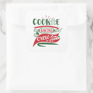 festive Christmas cookie baking crew word art Square Sticker