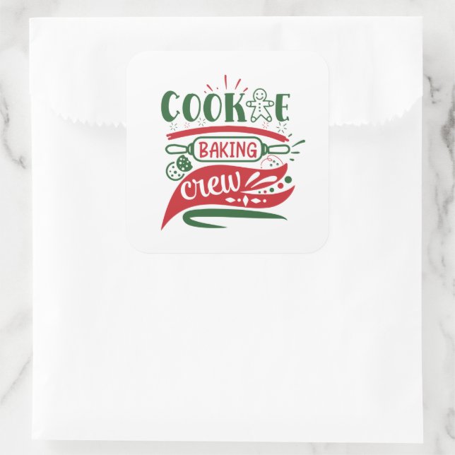festive Christmas cookie baking crew word art Square Sticker (Bag)