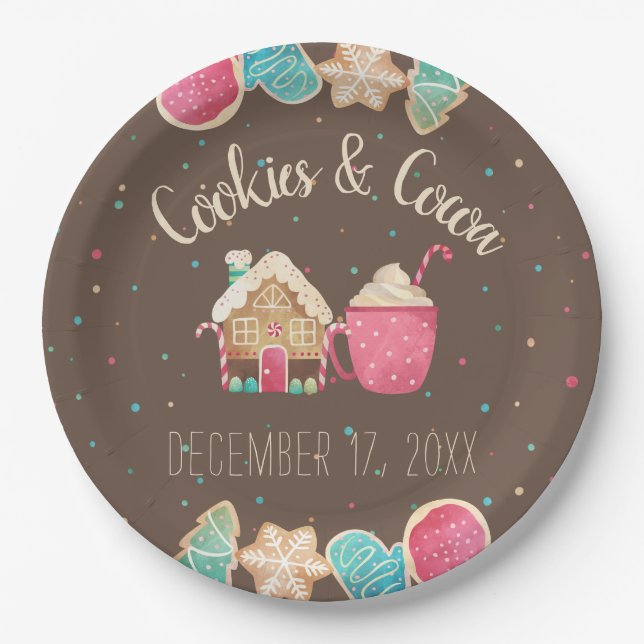 Festive Christmas Cookie Exchange Watercolor Paper Plates (Front)