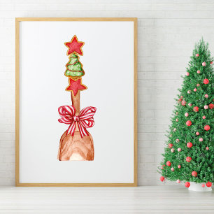 Festive Christmas Cookie Tree with Red Bow Art Poster