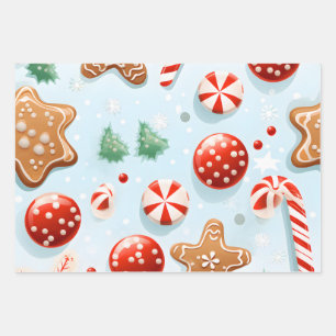 Festive Christmas Cookies & Candies Wrapping Paper Sheets