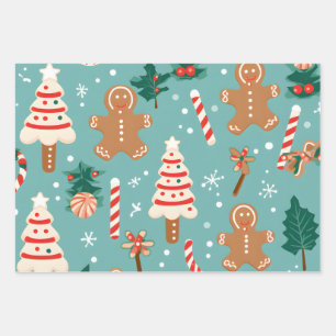 Festive Christmas Cookies & Candies Wrapping Paper Sheets