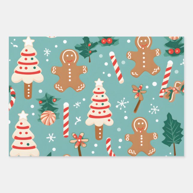 Festive Christmas Cookies & Candies  Wrapping Paper Sheets (Front)