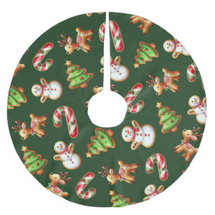 Festive Christmas Cookies Green Brushed Polyester Tree Skirt