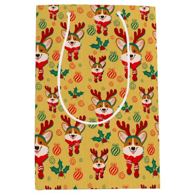 Festive Christmas Corgi Dog Medium Gift Bag (Front)