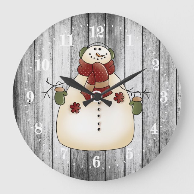 Festive Christmas Country snowman Holiday decor Large Clock (Front)