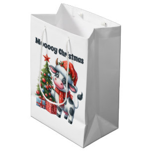 Festive Christmas cow add text Medium Gift Bag