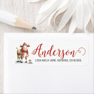 Festive Christmas Cow Label