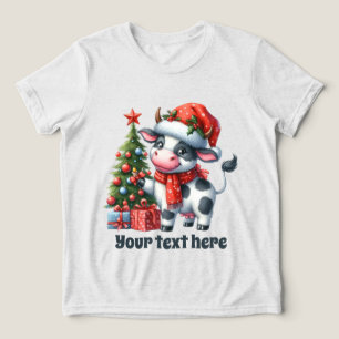 festive Christmas cow unisex add text Tri-Blend Shirt