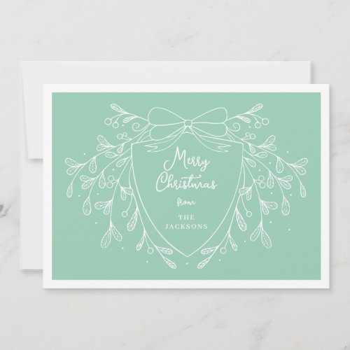 Festive Christmas crest line art mistletoe mint Holiday Card