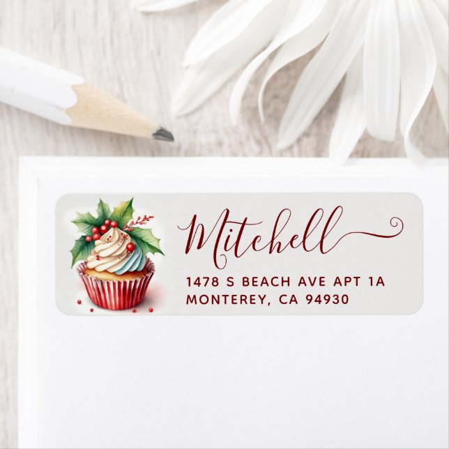 Festive Christmas Cupcake Script Address  Label (Insitu)