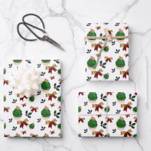 festive Christmas cupcakes bows tiled pattern Wrapping Paper Sheets