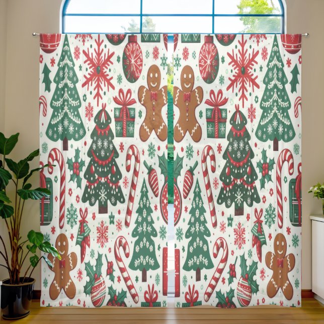 Festive Christmas curtains with motifs (Living Room)
