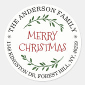 Festive Christmas Custom Return Address Classic Round Sticker | Zazzle