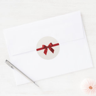 FESTIVE CHRISTMAS cute elegant red ribbon bow Classic Round Sticker