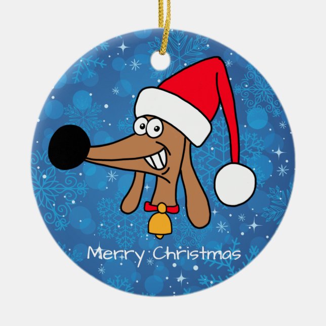 Festive Christmas Dachshund Dog Ceramic Ornament (Front)