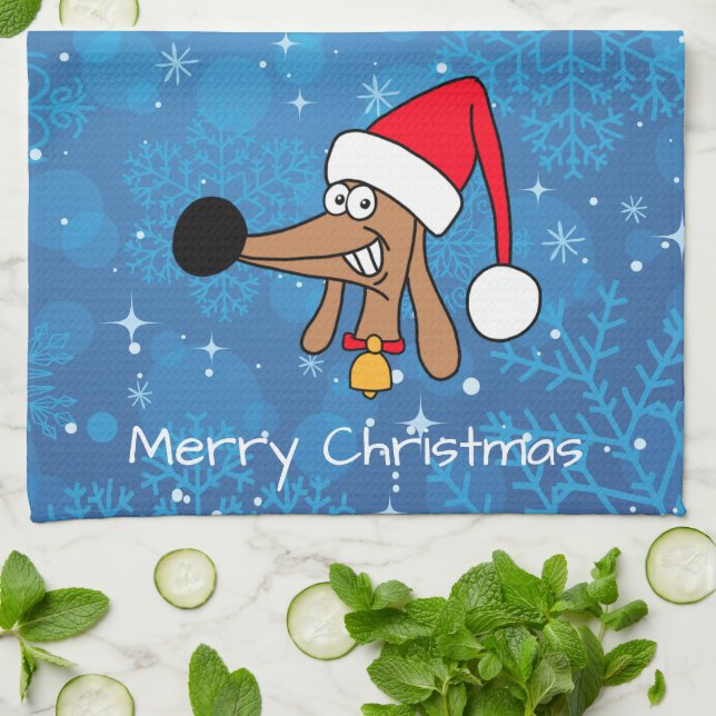 Festive Christmas Dachshund Dog Kitchen Towel (Folded)