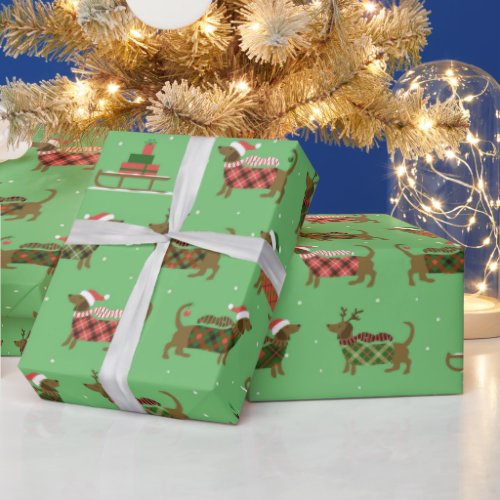 Festive Christmas Dachshund Sled Wrapping Paper