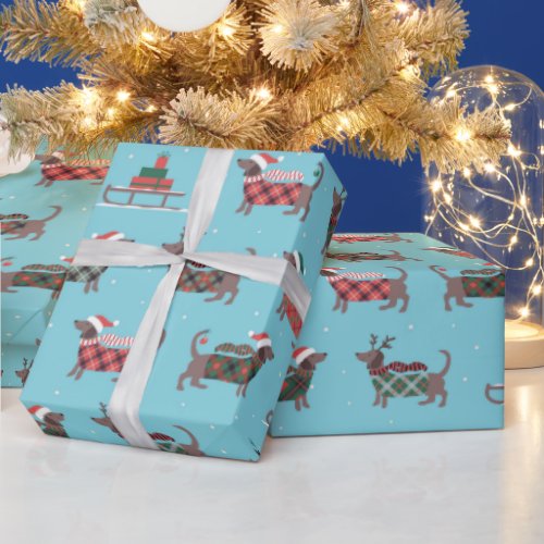 Festive Christmas Dachshund Sled Wrapping Paper