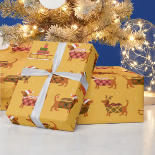 Festive Christmas Dachshund Sled Wrapping Paper