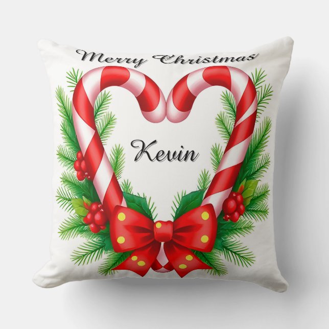 Festive Christmas Decor with Candy Canes Throw Pillow (Front)