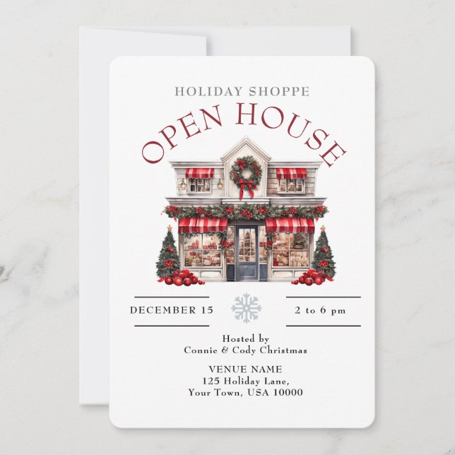 FESTIVE CHRISTMAS DECORATED SHOP  OPEN HOUSE  INVITATION (Front)