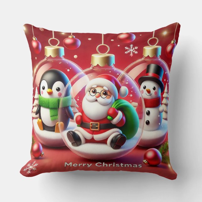 Festive Christmas Decorations Featuring Santa Throw Pillow (Front)