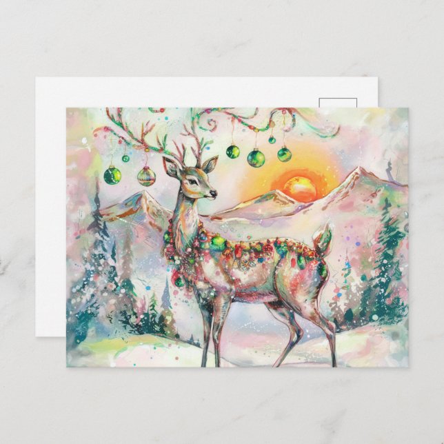 Festive Christmas Deer Postcard (Front/Back)