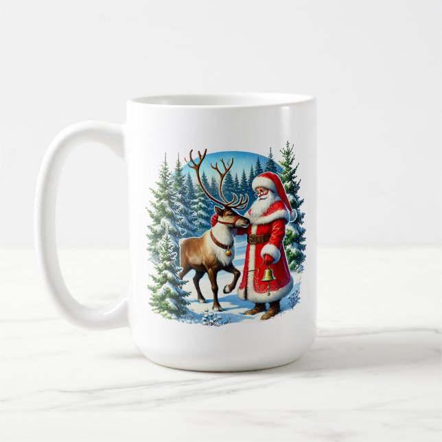 Festive Christmas deer Santa add monogram Coffee Mug (Left)