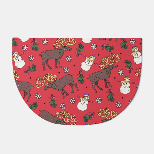Festive Christmas Deer: Snowman Pattern Doormat (Front)