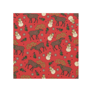 Festive Christmas Deer: Snowman Pattern Wood Wall Art