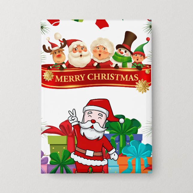 Festive Christmas Design with Santa Claus and Gift Button (Front)
