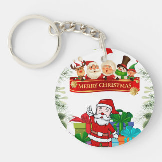 Festive Christmas Design with Santa Claus and Gift Keychain