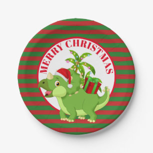 Festive Christmas dinosaur add message paper plate