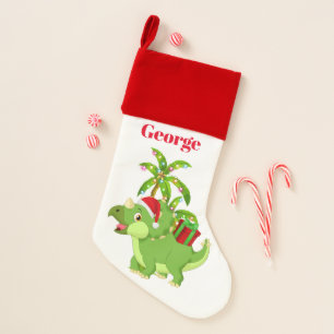 Festive Christmas dinosaur add name stocking