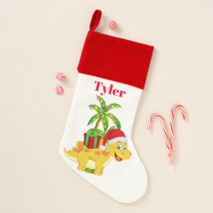 Festive Christmas dinosaur add name stocking