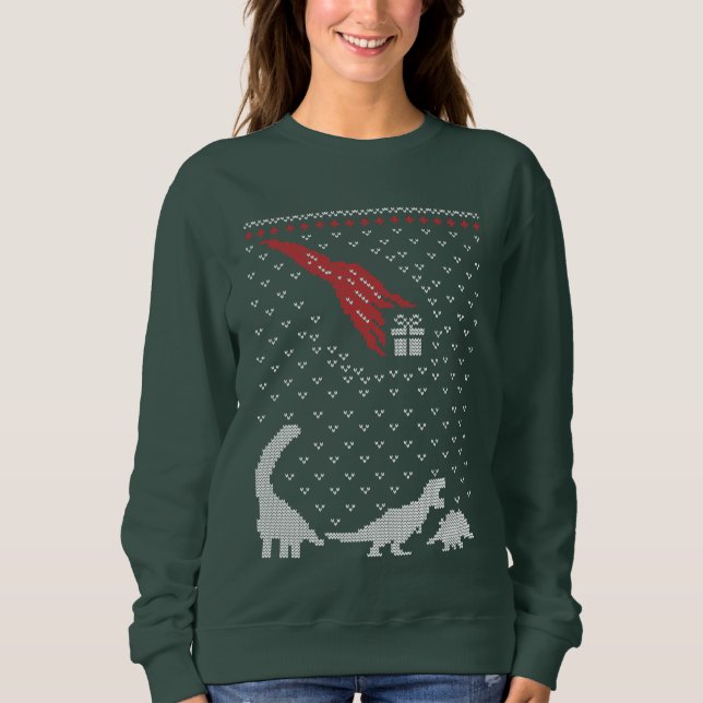 festive Christmas dinosaur ugly sweater sweatshirt (Front)