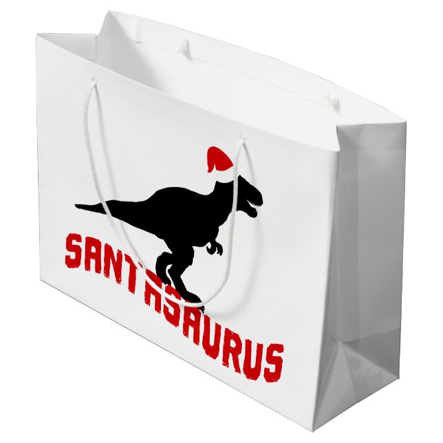 Festive Christmas dinosaur word art Large Gift Bag (Back Angled)