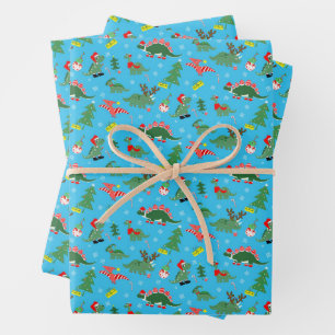 Festive Christmas Dinosaurs Holiday Wrapping Paper Sheets
