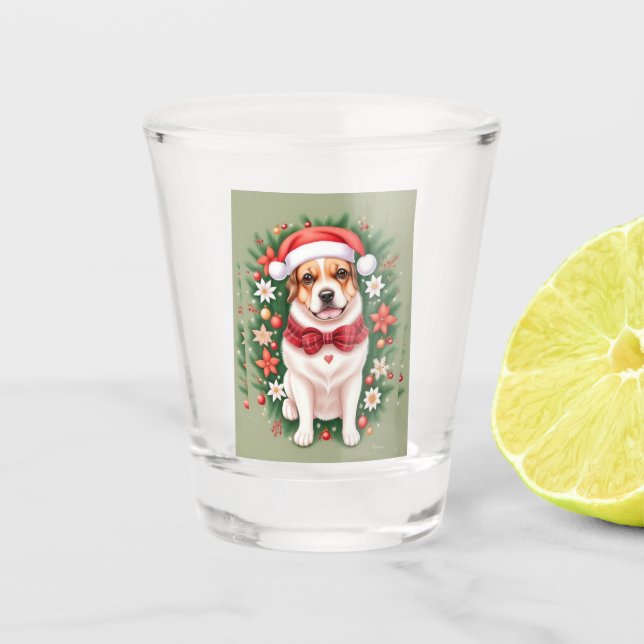 Festive Christmas Dog  Shot Glass (Front)
